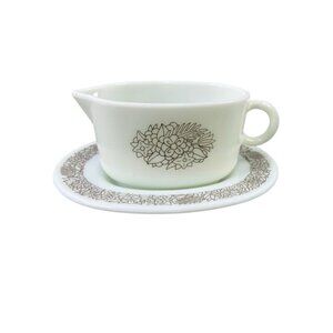 Pyrex Vintage Midcentury Modern MCM Woodland Gravy Boat & Saucer